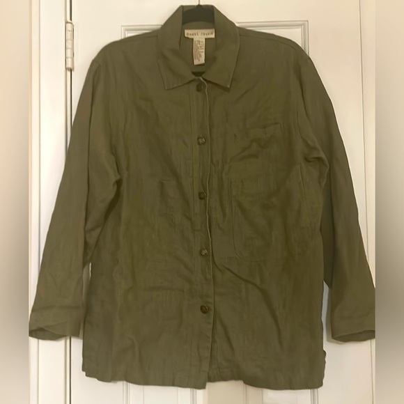 Sweet Jessie Linen Army Green Button Down Shirt Jacket - Picture 1 of 6